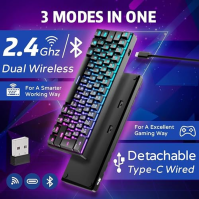 RK ROYAL KLUDGE RK61 Bezdrátová mechanická klávesnice, Hot Swap klávesnice s trojitým režimem 2,4Ghz/BT5.0/USB-C, 61 kláves RGB